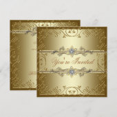 ゴールド ブラック タイ パーティー 招待状 (正面/裏面)