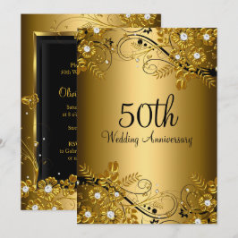 ゴールド ブラック ダイヤモンド フラワー スワール 50周年記念 招待状