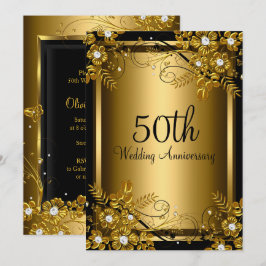 ゴールド ブラック ダイヤモンド フラワー スワール 50周年記念 招待状
