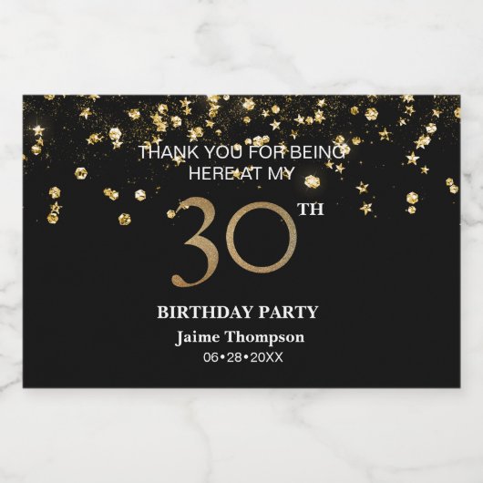 ゴールド ブラック テーマ コンフェッティ ありがとう 30歳の誕生日 スパークリングワインラベル (シングルラベル)