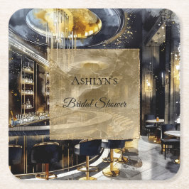 ゴールド ブラック ナイトクラブ パーティー ブライズシャワー スクエアペーパーコースター