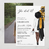 ゴールド ブラック ナース フォト 彼女はやり遂げた 卒業 招待状 (正面/裏面)