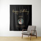 ゴールド&ブラック ハッピー バースデー フォト パーティー 背景 タペストリー (インサイチュ)