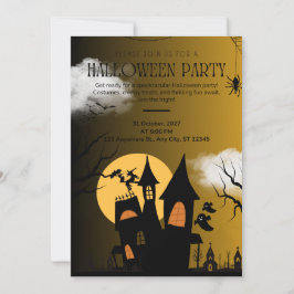 ゴールド ブラック ハロウィンハウス パーティー 招待状