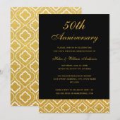 ゴールド ブラック パターン 50周年 結婚記念日 招待状 (正面/裏面)