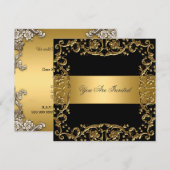 ゴールド ブラック パーティー インビテーション フローラル フレーム (正面/裏面)