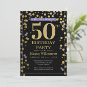 ゴールド ブラック パープル サプライズ 50歳の誕生日 招待状 (スタンド正面)