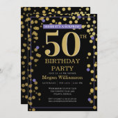 ゴールド ブラック パープル サプライズ 50歳の誕生日 招待状 (正面/裏面)