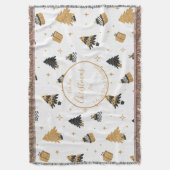 ゴールド ブラック ファースト クリスマス ツリー パターン カスタム スローブランケット (正面縦)