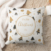 ゴールド ブラック ファースト クリスマス ツリー パターン Mr and Mrs クッション (ブランケット)