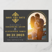 ゴールド×ブラック フォト アーチ | エレガントな結婚式の延期日