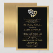 ゴールド ブラック フォーマル 伝統的なユダヤ教の結婚式の招待状 招待状 (正面/裏面)