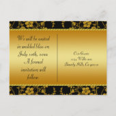 ゴールド & ブラック フラワー ウェディング モノグラム 案内ポストカード (裏面)