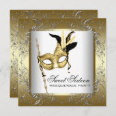 ゴールド ブラック ホワイト スウィート シックスティーン マスカレード パーティー 招待状 (正面/裏面)