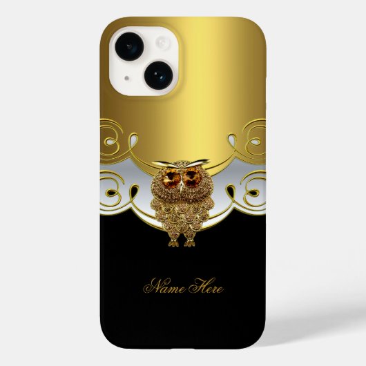 ゴールド ブラック ホワイト フクロウ ジュエル 画像 iPhone Case-Mate iPhoneケース (裏面)