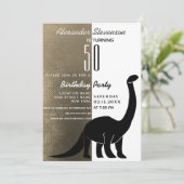 ゴールド ブラック ホワイト 恐竜 50歳 誕生日パーティー 招待状 (スタンド正面)