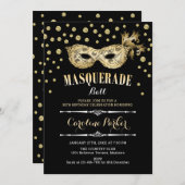 ゴールド ブラック マスカレード ボール 誕生日パーティー 招待状 (正面/裏面)