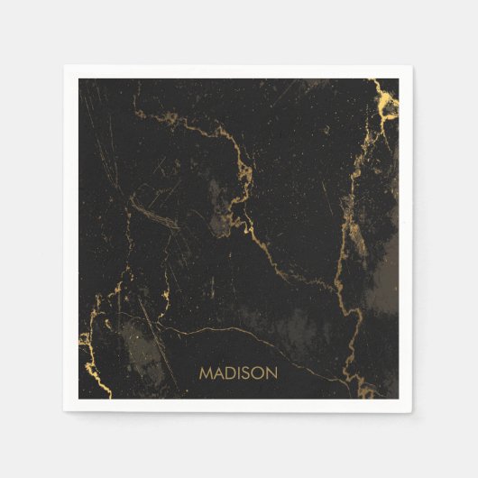 ゴールド ブラック マーブル スタンダードカクテルナプキン (正面)