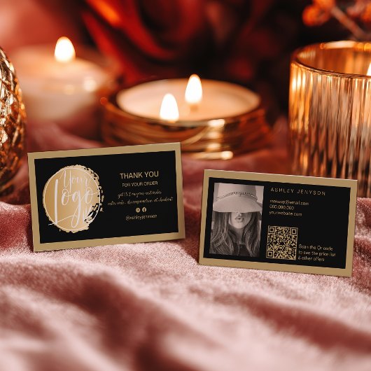 ゴールド ブラック ミニマルロゴ QR 注文ありがとう 名刺