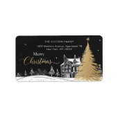 ゴールド&ブラック メリークリスマス 返送先ラベル ラベル (正面)