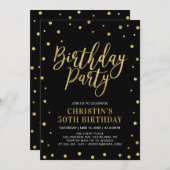ゴールド & ブラック | モダンな大人の50歳誕生日パーティー 招待状 (正面/裏面)