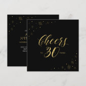 ゴールド&ブラック | モダンな30歳の誕生日パーティー スクエア 招待状 (正面/裏面)