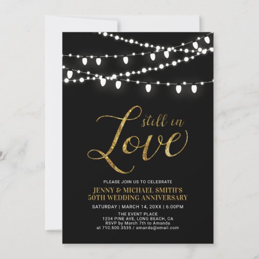 ゴールド & ブラック | モダン50周年結婚記念日 招待状 (正面)