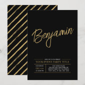 ゴールド & ブラック モダン オールオカシジョン パーティー イベント 招待状 (正面/裏面)