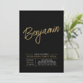 ゴールド & ブラック モダン オールオケージョン パーティー イベント 招待状 (スタンド正面)