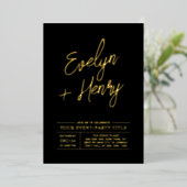 ゴールド＆ブラック モダン オールオケージョン パーティー イベント 箔招待状 (立ち正面)