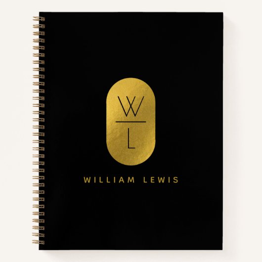 ゴールド&ブラック モノグラム モダン ミニマリスト ノートブック (正面)