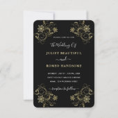 ゴールド ブラック ラグジュアリー ウェディング 招待状 花 (正面)