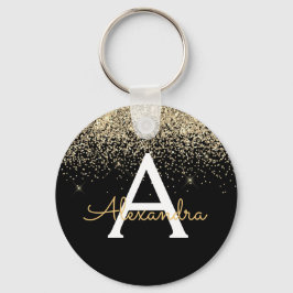 ゴールド ブラック ラグジュアリー グリッター モノグラム キーホルダー