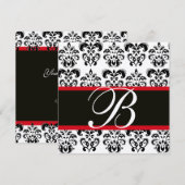 ゴールド＆ブラック  レッド  ダマスク モノグラム , ホワイト 招待状 (正面/裏面)