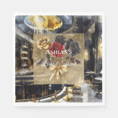 ゴールド ブラック レッド ナイト クラブ フラワーブライダルシャワー スタンダードランチョンナプキン (正面)