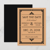 ゴールド ブラック ヴィンテージ モダン アートデコ ウェディング 案内ポストカード (正面/裏面)