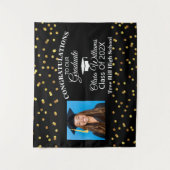 ゴールド ブラック 卒業おめでとう フォト 2021年卒業生 タペストリー (正面)