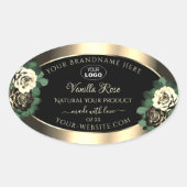 ゴールド ブラック 商品ラベル 花のクリーム色のバラ ロゴ 楕円形シール (正面)