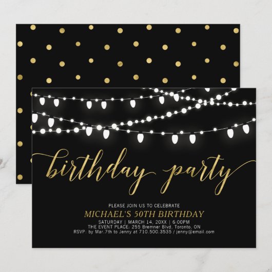 ゴールド & ブラック | 大人の男性 50歳の誕生日パーティー 招待状 (正面/裏面)