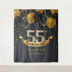 ゴールド ブラック 気球 ダイヤモンド 55歳 誕生日パーティー タペストリー