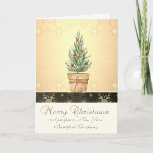 ゴールド ブラック 水彩クリスマスツリー 企業用 シーズンカード (正面)