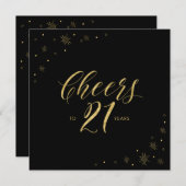 ゴールド&ブラック | 現代的な21歳の誕生日パーティー スクエア 招待状 (正面/裏面)