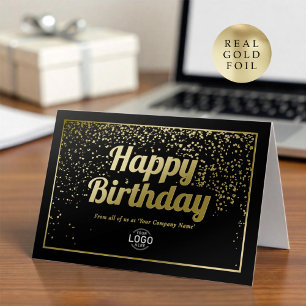 ゴールド ブラック 誕生日おめでとう ロゴ入り コーポレートデザイン 箔グリーティングカード