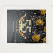 ゴールド ブラック 風船 ダイヤモンド 55歳 誕生日パーティー タペストリー (正面(横))