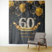 ゴールド ブラック 風船 ダイヤモンド 60歳 誕生日パーティー タペストリー (インサイチュ)