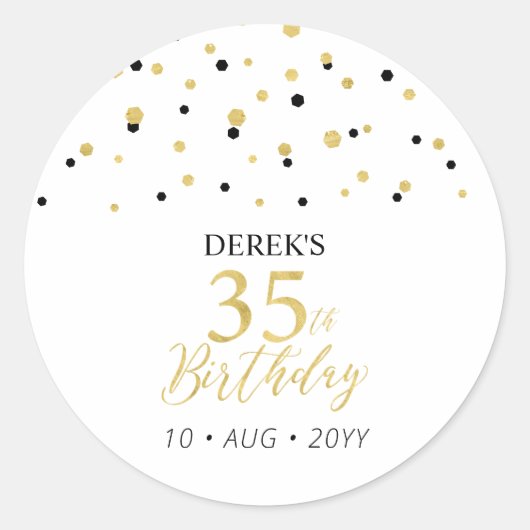 ゴールド&ブラック 35歳の誕生日記念品 ありがとう ラウンドシール (正面)