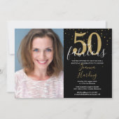 ゴールド ブラック 50歳の誕生日おめでとう フォト 招待状 (正面)