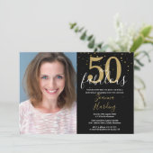ゴールド ブラック 50歳の誕生日おめでとう フォト 招待状 (スタンド正面)