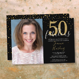 ゴールド ブラック 50歳の誕生日おめでとう フォト 招待状