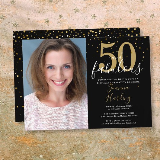 ゴールド ブラック 50歳の誕生日おめでとう フォト 招待状